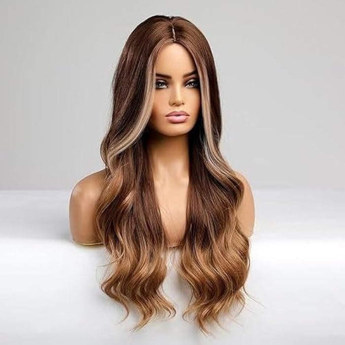 DILLARDS Long Wavy Ombre Brown Wigs Synthetic Hair Wigs For Women Heat Resistant Synthetic Wigs For Women Natural Looking Daily Use - Image 1